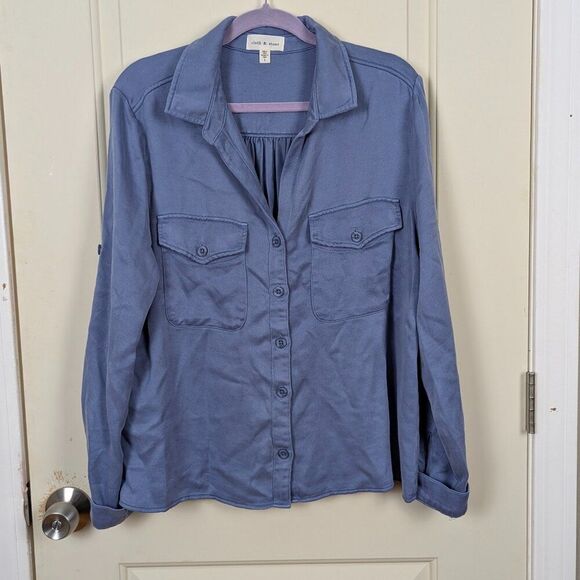Cloth & Stone | Blue Button Down Tencel Utility Shirt Size Large - Picture 1 of 8